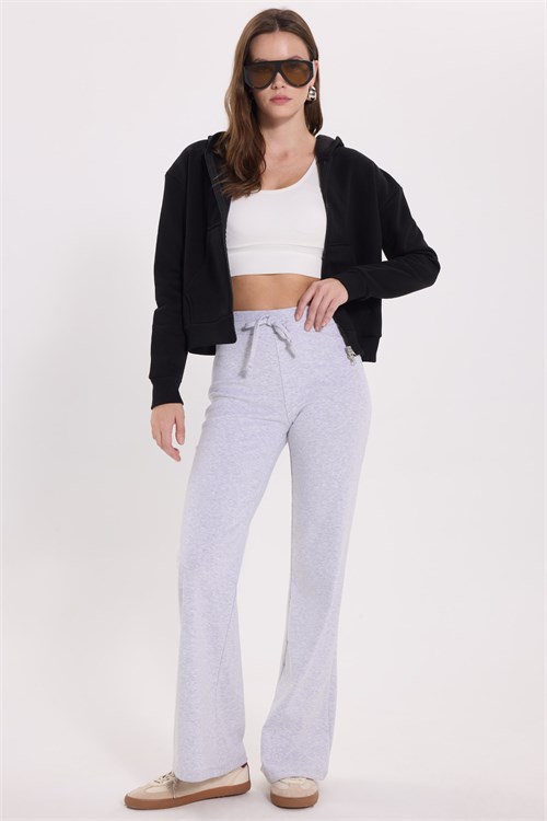 Kadın Slim Fit Dar Kesim %100 Pamuk Kapüşonlu Fermuarlı Siyah Sweatshirt
