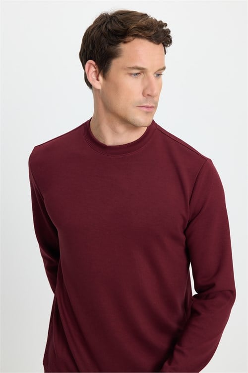 Erkek 3lü Paket Siyah-Bordo-Ekru Standart Fit Normal Kesim Likralı Bisiklet Yaka Sweatshirt