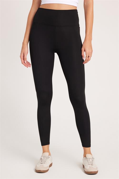 Kadın Slim Fit Dar Kesim Scuba Kumaş Beli Lastikli Siyah Tayt