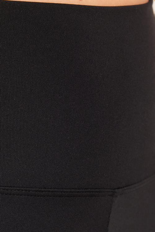 Kadın Slim Fit Dar Kesim Scuba Kumaş Beli Lastikli Siyah Tayt