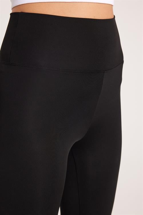 Kadın Slim Fit Dar Kesim Scuba Kumaş Beli Lastikli Siyah Tayt
