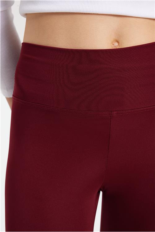 Kadın Slim Fit Dar Kesim Scuba Kumaş Beli Lastikli Bordo Tayt
