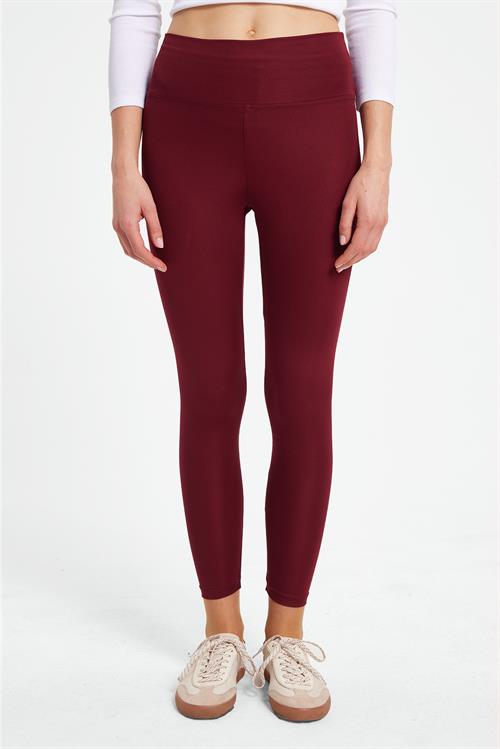Kadın Slim Fit Dar Kesim Scuba Kumaş Beli Lastikli Bordo Tayt