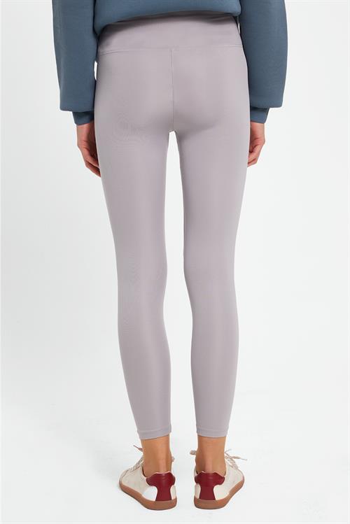 Kadın Slim Fit Dar Kesim Scuba Kumaş Beli Lastikli Gri Tayt