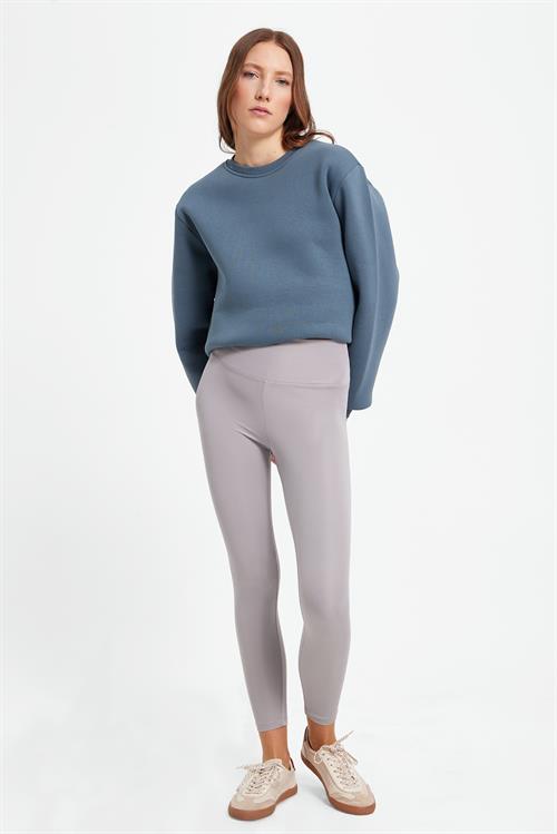 Kadın Slim Fit Dar Kesim Scuba Kumaş Beli Lastikli Gri Tayt