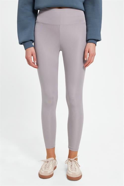 Kadın Slim Fit Dar Kesim Scuba Kumaş Beli Lastikli Gri Tayt