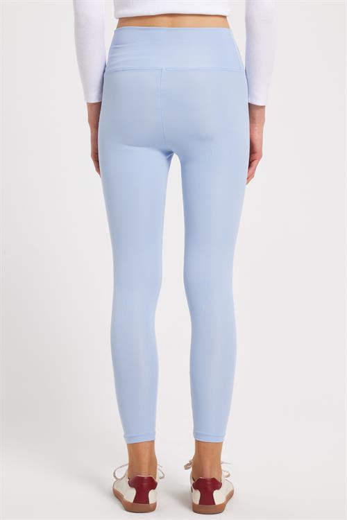 Kadın Slim Fit Dar Kesim Scuba Kumaş Beli Lastikli Mavi Tayt