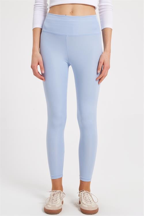 Kadın Slim Fit Dar Kesim Scuba Kumaş Beli Lastikli Mavi Tayt