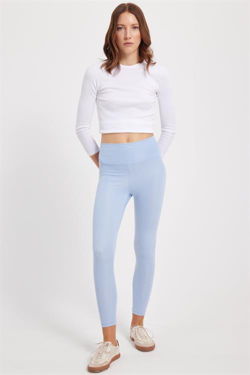 Kadın Slim Fit Dar Kesim Scuba Kumaş Beli Lastikli Mavi Tayt