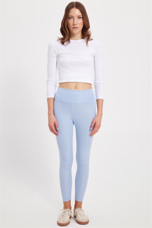 Kadın Slim Fit Dar Kesim Scuba Kumaş Beli Lastikli Mavi Tayt
