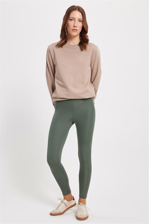 Kadın Slim Fit Dar Kesim Scuba Kumaş Beli Lastikli Haki Tayt