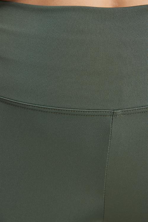 Kadın Slim Fit Dar Kesim Scuba Kumaş Beli Lastikli Haki Tayt