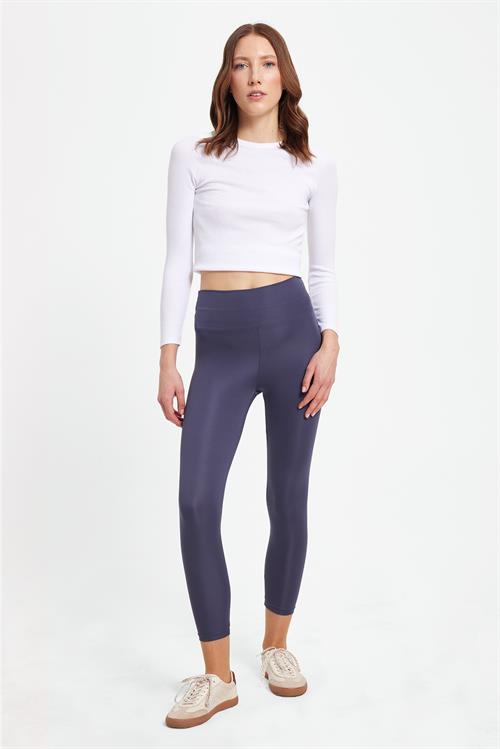 Kadın Slim Fit Dar Kesim Scuba Kumaş Beli Lastikli Antrasit Tayt