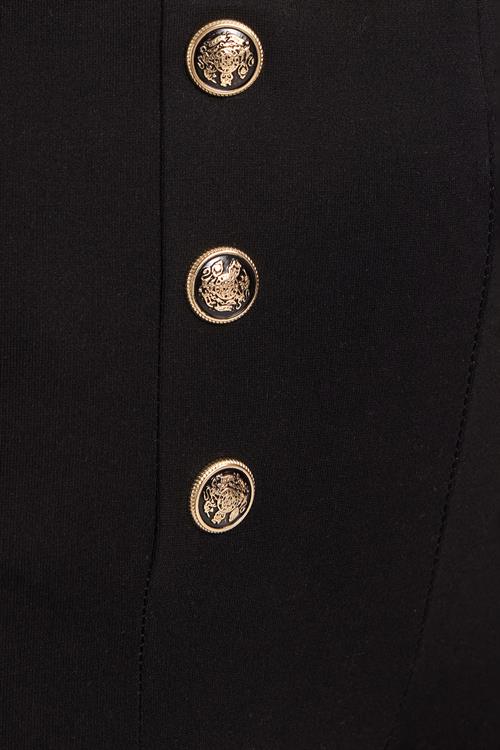 Kadın Slim Fit Dar Kesim Beli Lastikli Düğme Detaylı Siyah Tayt