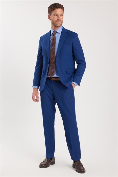 Erkek Slim Fit Mono Yaka Likralı Esnek Kumaş İndigo Takım Elbise