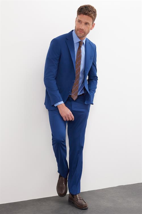 Erkek Slim Fit Mono Yaka Likralı Esnek Kumaş İndigo Takım Elbise