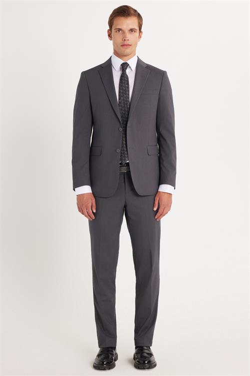 Erkek Slim Fit Mono Yaka Likralı Esnek Kumaş Füme Takım Elbise