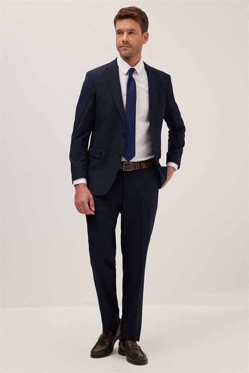 Erkek Slim Fit Mono Yaka Lacivert Takım Elbise