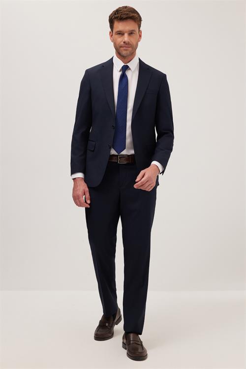 Erkek Slim Fit Mono Yaka Lacivert Takım Elbise