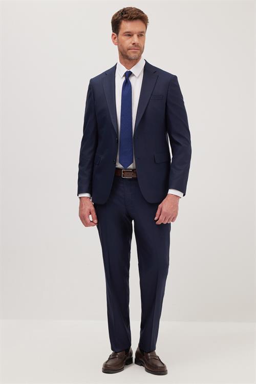 Erkek Slim Fit Mono Yaka Koyu Lacivert Takım Elbise