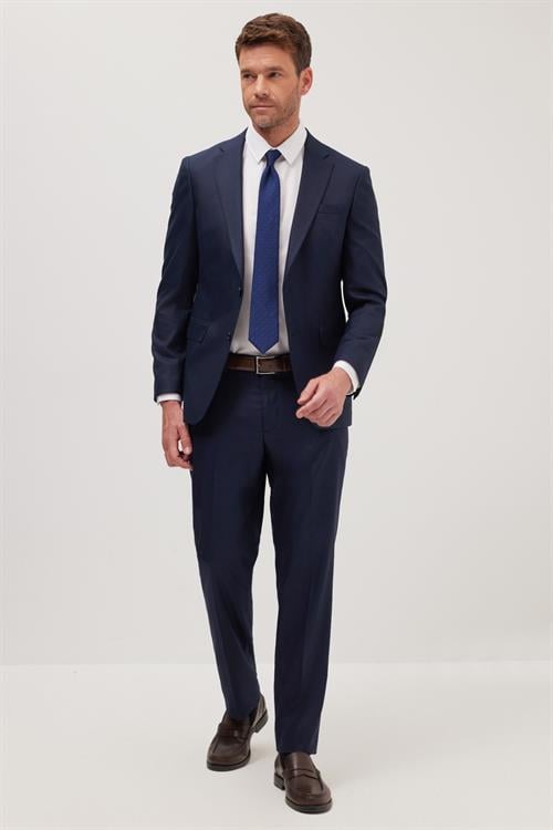 Erkek Slim Fit Mono Yaka Koyu Lacivert Takım Elbise