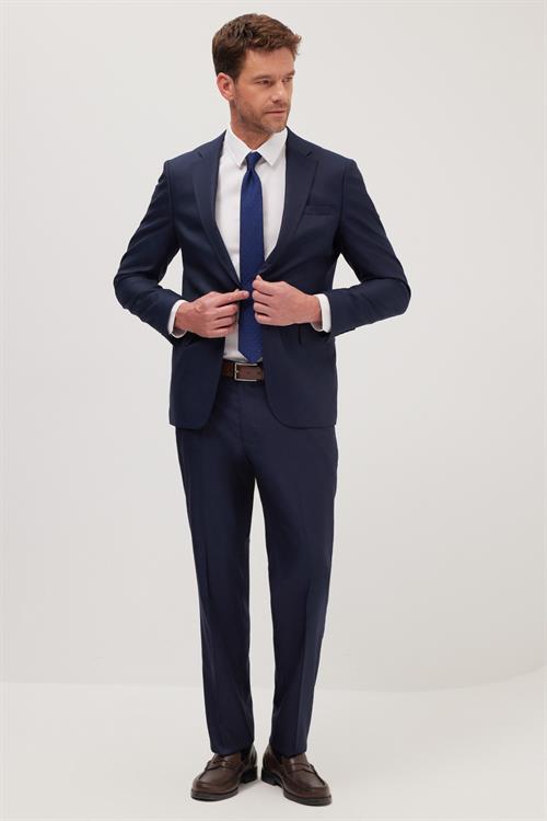 Erkek Slim Fit Mono Yaka Koyu Lacivert Takım Elbise