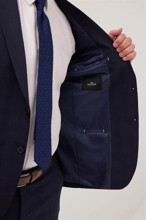Erkek Slim Fit Mono Yaka Likralı Esnek Kumaş Lacivert Takım Elbise