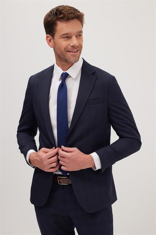 Erkek Slim Fit Mono Yaka Likralı Esnek Kumaş Lacivert Takım Elbise