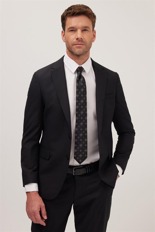 Erkek Slim Fit Mono Yaka Likralı Esnek Kumaş Siyah Takım Elbise
