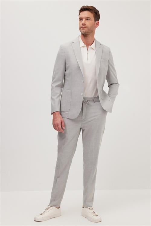 Erkek Slim Fit Mono Yaka Likralı Esnek Kumaş Gri Takım Elbise
