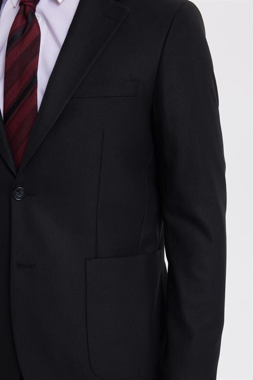 Erkek Regular Fit Siyah Mono Yaka Beli Bağcıklı Torba Cepli Takım Elbise