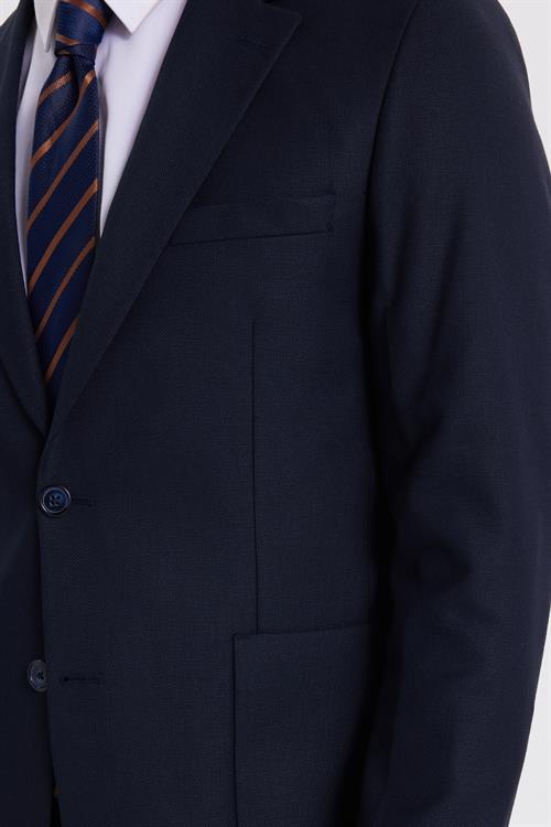 Erkek Regular Fit Lacivert Mono Yaka Beli Bağcıklı Torba Cepli Takım Elbise