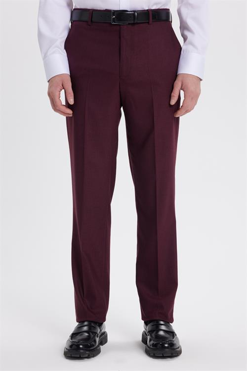 Erkek Slim Fit Sivri Yaka Çizgili Kapaklı Cepli Bordo Takım Elbise