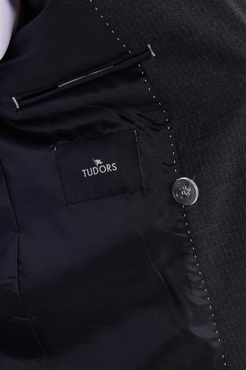 Erkek Slim Fit Sivri Yaka Çizgili Kapaklı Cepli Antrasit Takım Elbise
