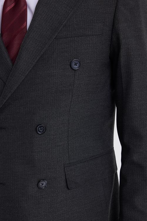 Erkek Slim Fit Sivri Yaka Çizgili Kapaklı Cepli Antrasit Takım Elbise