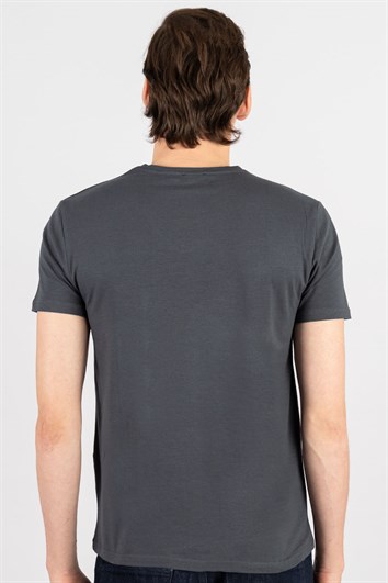 Erkek Slim Fit Dar Kesim Pamuklu Yumuşak Dokulu Likralı Esnek Kumaş Düz Basic Gri V Yaka Tişört