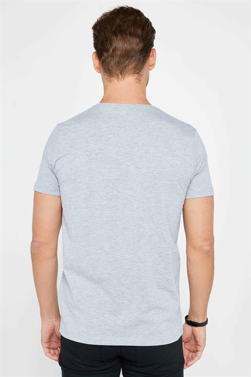 Erkek Slim Fit Dar Kesim Pamuklu Yumuşak Doku Likralı Esnek Kumaş Basic Gri Bisiklet Yaka Tişört