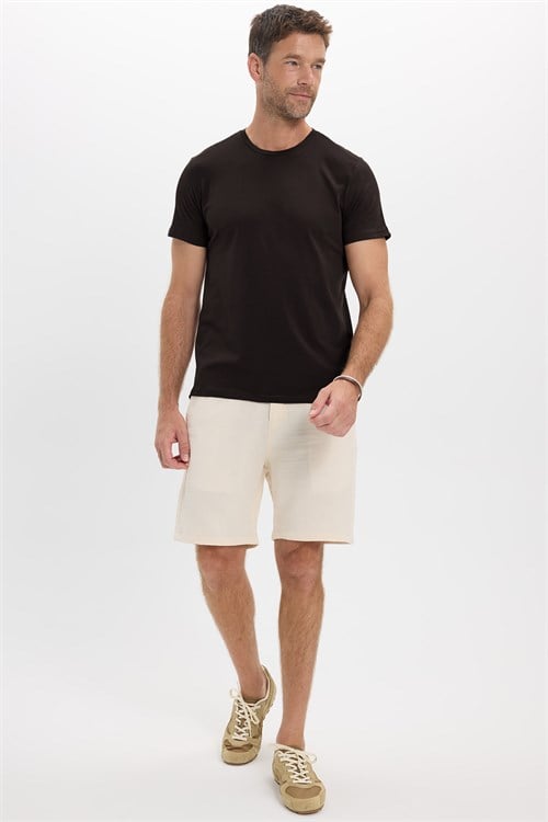 Erkek Slim Fit Dar Kesim Pamuklu Yumuşak Doku Esnek Kumaş Basic Kahverengi Bisiklet Yaka Tişört