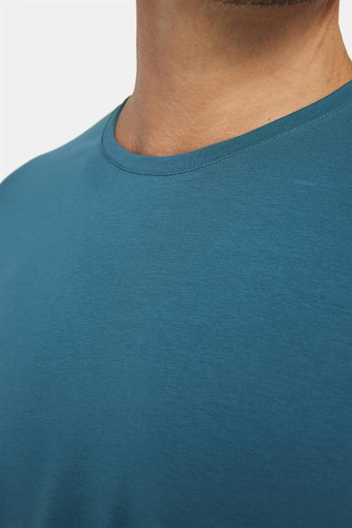Erkek Slim Fit Dar Kesim Pamuklu Yumuşak Doku Likralı Esnek Kumaş Basic Petrol Bisiklet Yaka Tişört