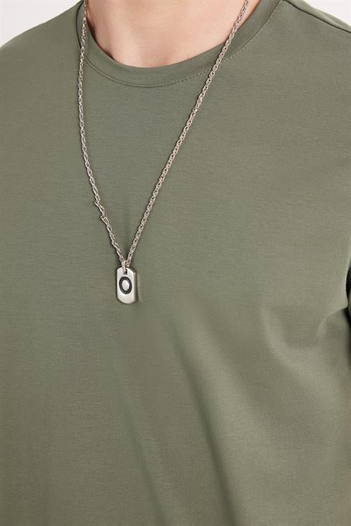 Erkek Slim Fit Dar Kesim Pamuklu Yumuşak Doku Likralı Esnek Kumaş Basic Yeşil Bisiklet Yaka Tişört