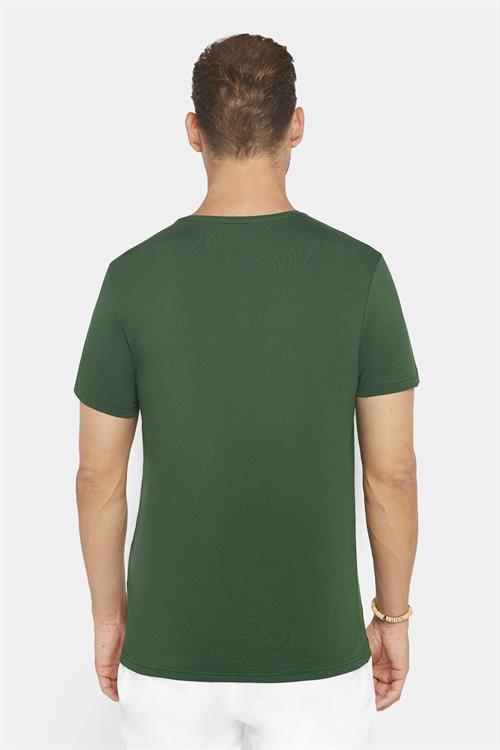 Erkek Slim Fit Dar Kesim Pamuklu Yumuşak Doku Likralı Esnek Kumaş Basic Yeşil Bisiklet Yaka Tişört