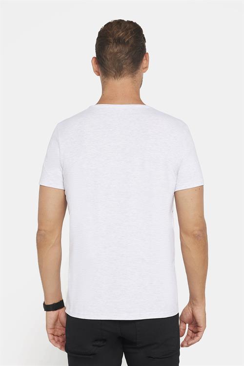 Erkek Slim Fit Dar Kesim Pamuklu Yumuşak Doku Likralı Esnek Kumaş Basic Gri Bisiklet Yaka Tişört