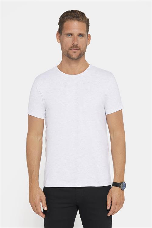 Erkek Slim Fit Dar Kesim Pamuklu Yumuşak Doku Likralı Esnek Kumaş Basic Gri Bisiklet Yaka Tişört