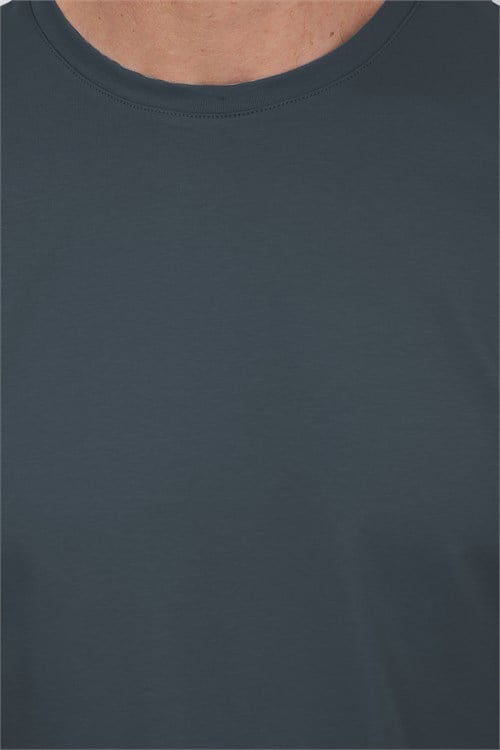 Erkek Slim Fit Dar Kesim Pamuklu Yumuşak Doku Esnek Kumaş Basic Gri Bisiklet Yaka Tişört