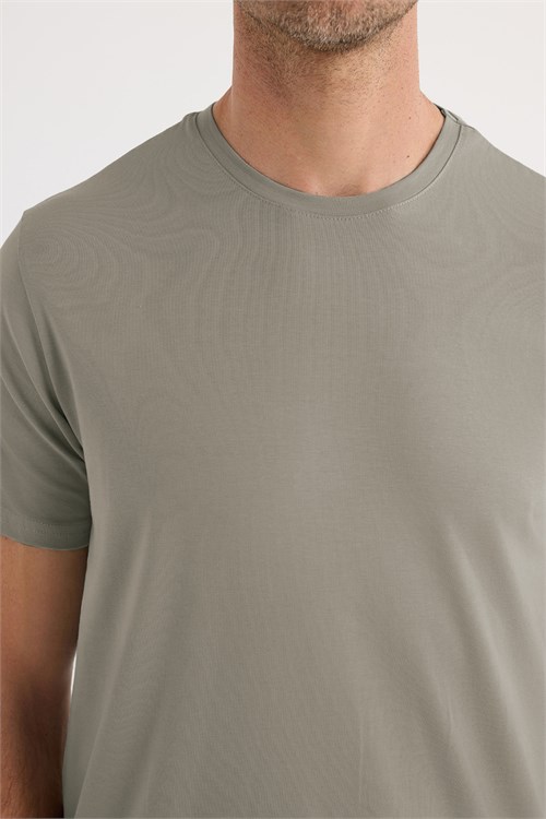 Erkek Slim Fit Dar Kesim Pamuklu Yumuşak Doku Esnek Kumaş Basic Gri Bisiklet Yaka Tişört