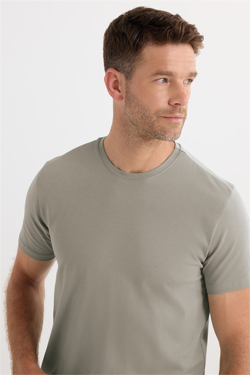 Erkek Slim Fit Dar Kesim Pamuklu Yumuşak Doku Esnek Kumaş Basic Gri Bisiklet Yaka Tişört