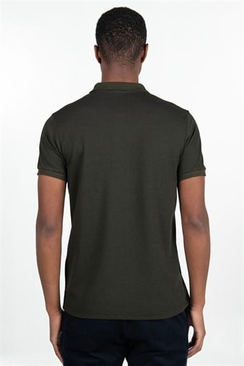 Erkek Slim Fit Dar Kesim %100 Pamuk Düz Pike Haki Polo Yaka Tişört