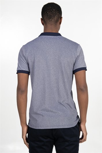 Erkek Slim Fit Dar Kesim %100 Pamuk Düz Pike Lacivert Polo Yaka Tişört