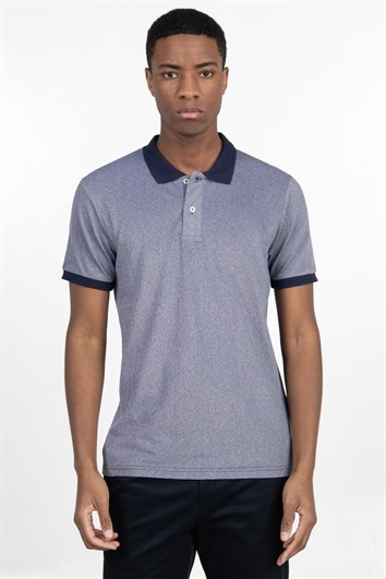 Erkek Slim Fit Dar Kesim %100 Pamuk Düz Pike Lacivert Polo Yaka Tişört