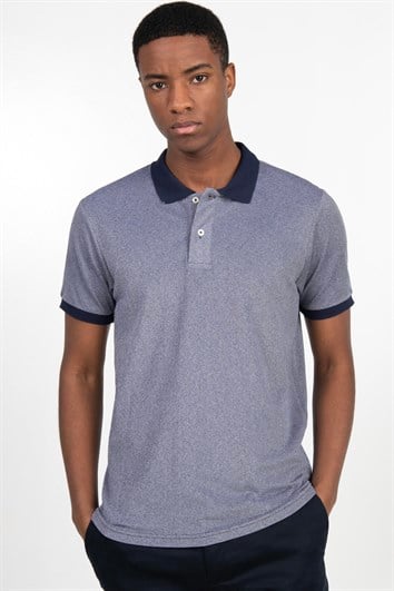 Erkek Slim Fit Dar Kesim %100 Pamuk Düz Pike Lacivert Polo Yaka Tişört